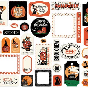 Carta Bella Halloween FUN! Collection Frames & Tags, 34 Pieces, Halloween Die Cuts, Halloween Scrap and Papercraft, Halloween Paper Tags