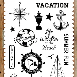 Carta Bella Designer Stamps, YACHT CLUB Collection, "Sea Breeze" Stamp Set, Nautical Stamps/Sailing Stamps, Nautical Scrap and Papercrafts