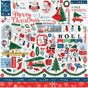 Carta Bella Paper Co.  MERRY CHRISTMAS Collection 12X12 Sticker Sheet, Retro/Vintage Christmas Scrapbook and Papercraft