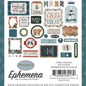 Carta Bella Let it SNOW Collection Ephemera, 33 Pieces, Let it SNOW Die Cuts, Winter Wonderland Scrapbook and Papercraft