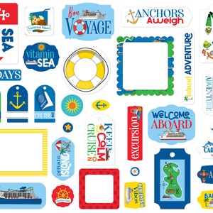 Carta Bella Bon VOYAGE Collection Frames and Tags, 33 Pieces, Retro/Vintage Travel Theme Scrap and Papercraft