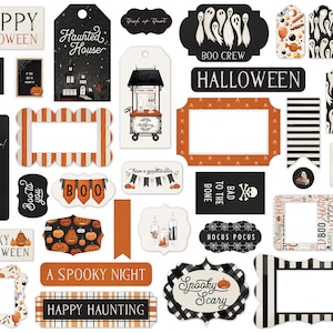 Carta Bella HALLOWEEN Market Collection Frames & Tags, 33 Pieces, Halloween Die Cuts, Halloween Scrap and Papercraft, Halloween Paper Tags