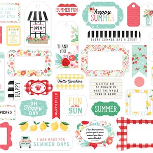 Carta Bella Summer MARKET Collection Frames & Tags, 33 Pieces, Summer Die Cut Cardstock Tags, Summer Fruit/Floral Theme Papercraft
