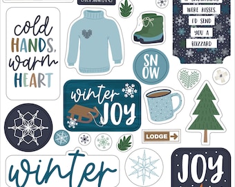 Echo Park Paper Co. SNOWED IN Chipboard Accents, Winter/Snow Theme Scrapbook and Papercraft, Snow/Winter Chipboard Die Cut Embellishments
