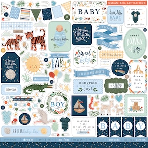 Echo Park Paper Company Welcome BABY Boy Collection Element Stickers, 12X12 Sticker Sheet, Baby Boy Scrap and Papercraft, Baby Boy Stickers
