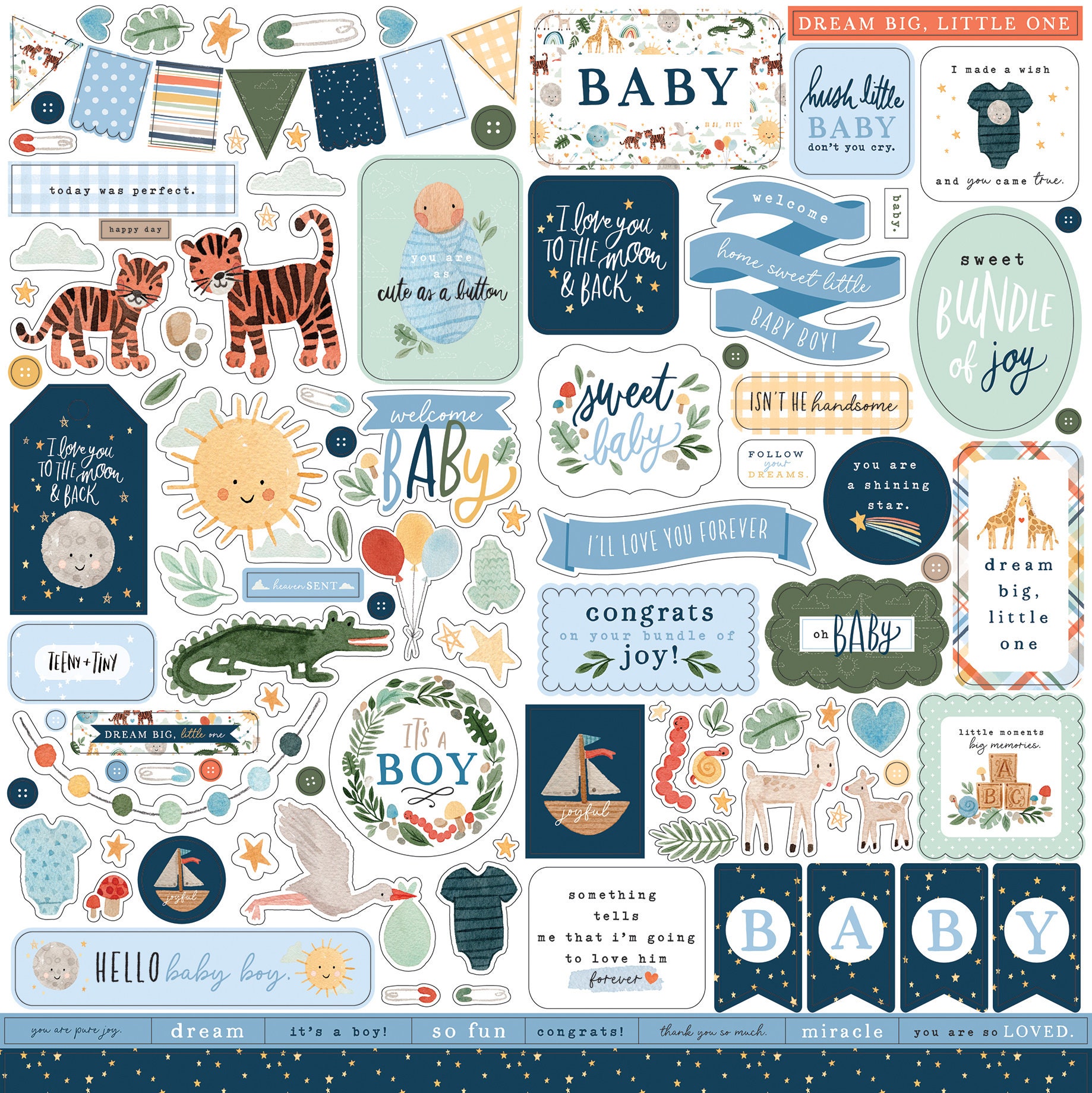 Hush Little Baby Stickers 12X12-Baby Boy Elements - 709388331972