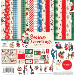 Carta Bella Paper Co. Season's Greetings Collection Kit, Twelve 12X12 Double-sided Sheets and 12X12 Sticker Sheet, Christmas Papercraft