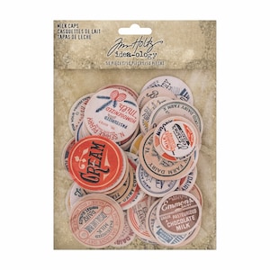 Tim Holtz idea-ology Milk Caps, 50 Pieces, Vintage Inspired Papercraft, Tim Holtz Milk Caps