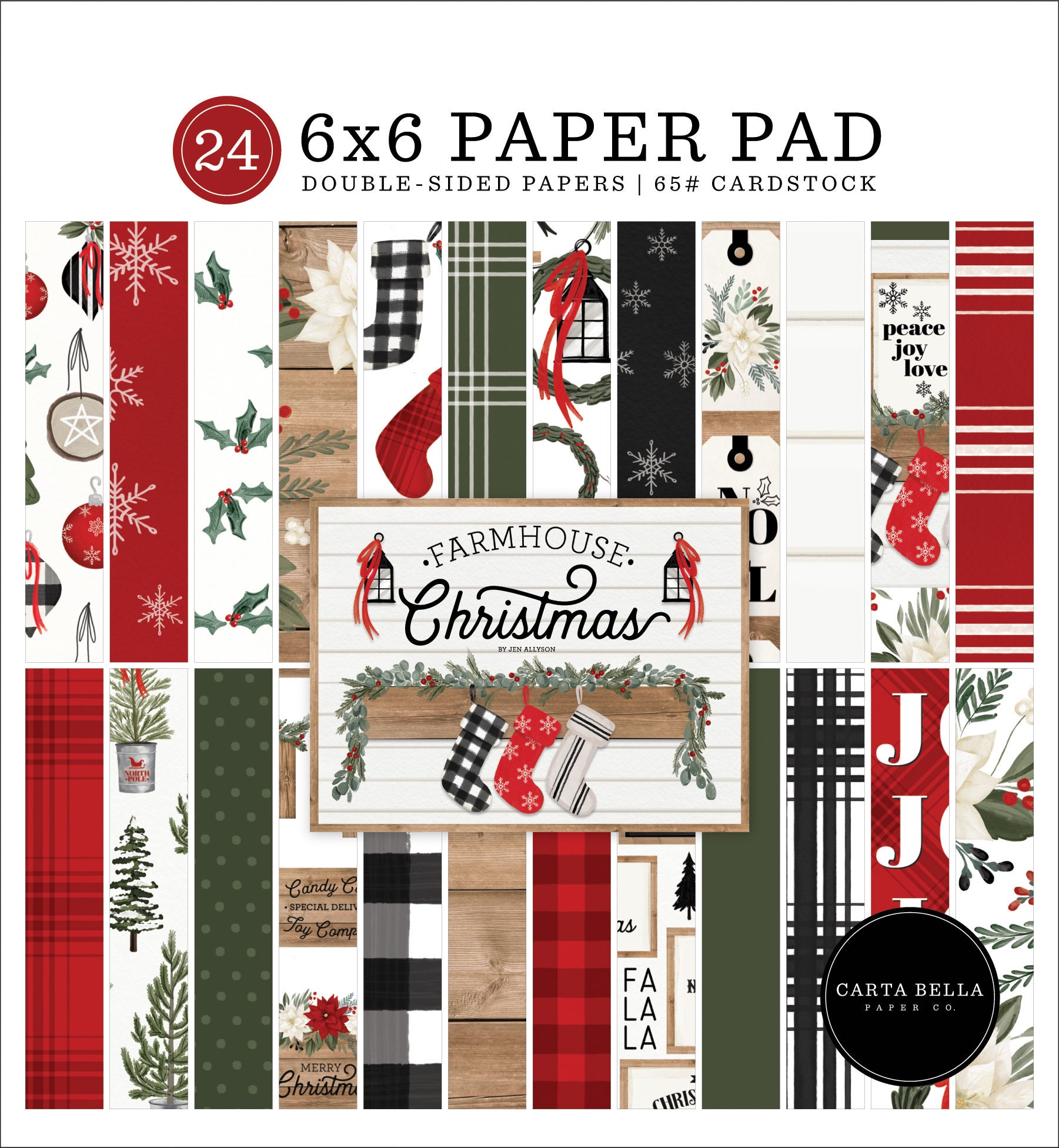 24 Pcs Christmas Scrapbook Paper Pad - 12x12 in Scrapbook Paper Pack Xmas Pattern Origami Paper Scrapbooking Cardstock Paper Decorative Paper