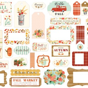 Carta Bella Fall MARKET Collection Frames & Tags, 33 Pieces, Fall/Autumn Scrap and Papercraft, Fall Market Tags, Fall Die Cut Tags