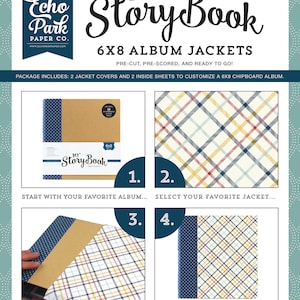Echo Park My Story Book 6X8 Album Jackets, Plaid 6X8 Album Cover, Pinstripes Collection, Masculine Scrap and Papercraft