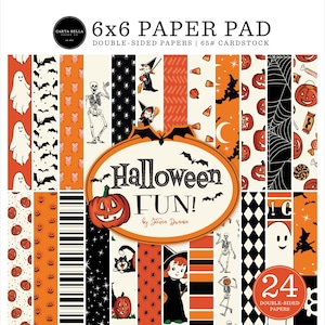 Carta Bella Halloween FUN! Collection 6 X 6 Paper Pad, 24 double-sided sheets, Halloween Scrap and Papercraft, Cute/Retro Halloween 6X6 Pad