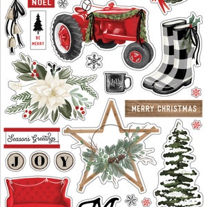 Carta Bella FARMHOUSE Christmas Collection, Adhesive Chipboard Accents, Farmhouse Christmas/Holiday Scrapbook and Papercraft