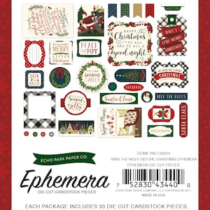 Echo Park Paper Co. 'twas the night before CHRISTMAS Collection Ephemera, 33 Pieces, Christmas Die Cuts, Christmas Scrap and Papercraft