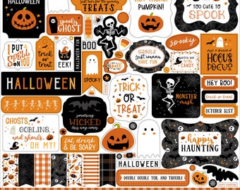 Echo Park Paper Co. Pegatinas de elementos para fiesta de Halloween, hoja de pegatinas de 30 x 30 cm, pegatinas de Halloween, álbum de recortes de Halloween/manualidades de papel de Halloween