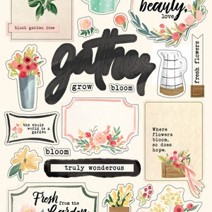 Carta Bella Flower Market Collection, Adhesive Chipboard Phrases, Flower Market Theme Scrapbook and Papercraft