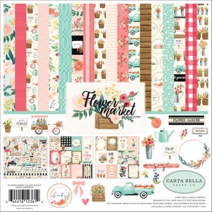 Carta Bella Paper Co. Flower Market Collection Kit, Twelve 12X12 Double-sided Sheets and 12X12 Sticker Sheet, Flower Market Papercraft