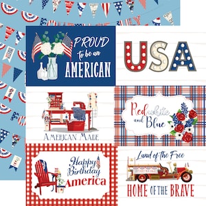 5 Assorted Sheets! Carta Bella GOD BLESS AMERICA Collection, 12X12 Double-sided Sheets, Patriotic/Americana Theme Scrap and Papercraft