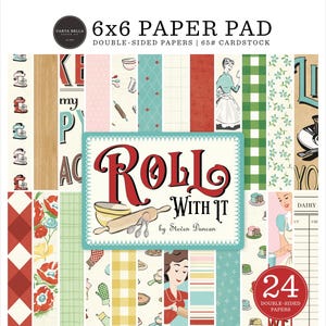 Carta Bella ROLL With It 6 X 6 Paper Pad, 24 double-sided sheets, Retro/MCM Baking Scrap and Papercraft/Cardmaking