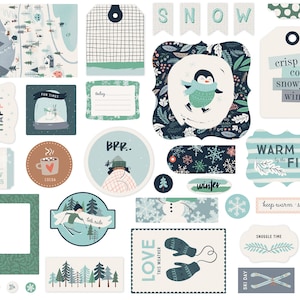 Carta Bella SNOW Much Fun Collection Ephemera, 33 Pieces, Snow Much Fun Die Cuts, Snow/Winter Scrapbook and Papercraft