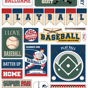 Carta Bella Home Run Collection Chipboard Phrases, Retro/Vintage Baseball Theme Scrapbook and Papercraft, Retro Baseball Chipboard