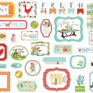 Carta Bella Farm to Table Collection Ephemera, 33 Pieces, Die Cut Cardstock Pieces, Kitchen/Farmhouse Theme Scrap and Papercraft