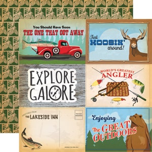 6 Assorted Sheets! Carta Bella GONE CAMPING Collection, 12X12 Double-sided Retro Camping/Fishing/Outdoors Theme Scrapbook and Papercraft
