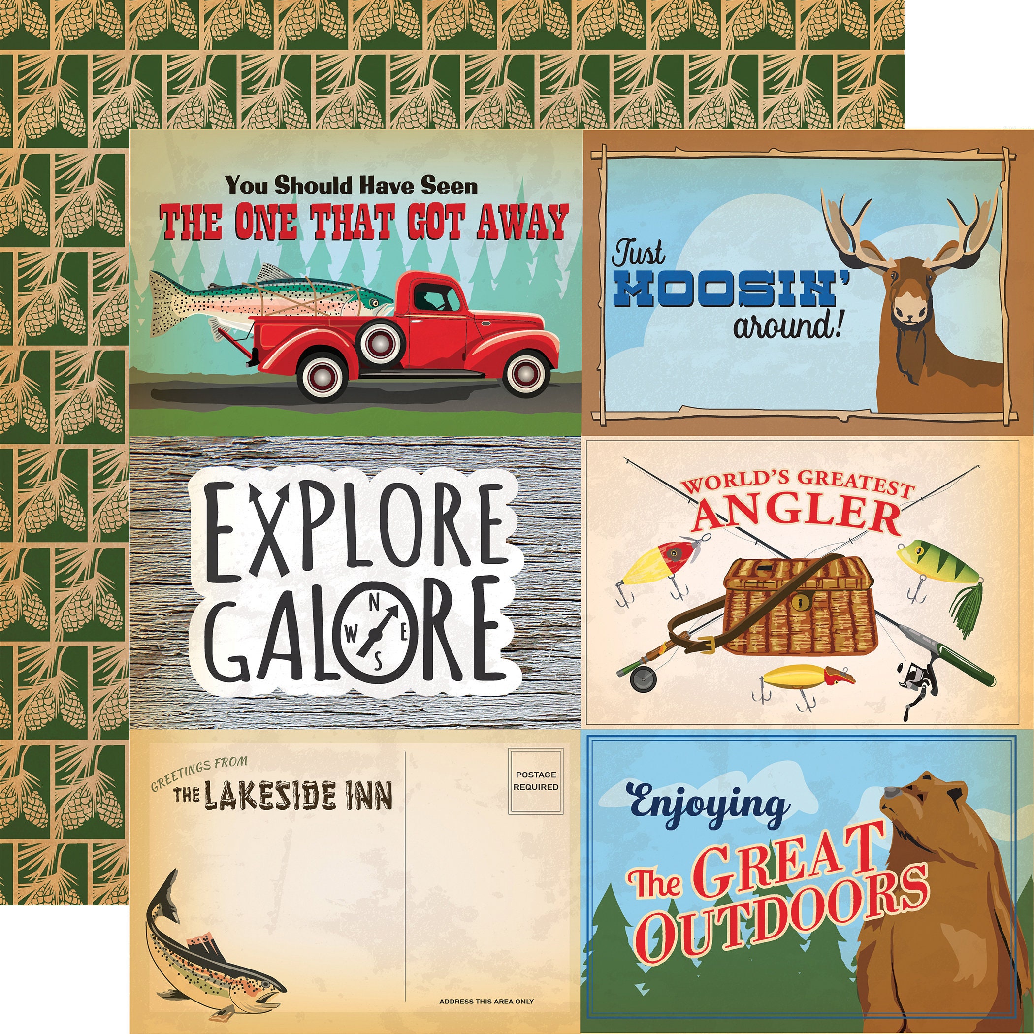 Echo Park Paper Co. the Great OUTDOORS Collection Kit, Eleven 12X12  Double-sided Sheets, 12X12 Sticker Sheet, Outdoors/camp Theme Papercraft 