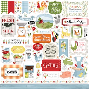 Carta Bella Paper Co. Farmhouse LIVING 12X12 Sticker Sheet, Farm/Kitchen Theme Scrapbook and Papercraft, Farmhouse Stickers
