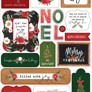 Carta Bella Happy CHRISTMAS Collection Chipboard Phrases, Christmas/Holiday Scrap and Papercraft, Christmas Die Cut Chipboard Phrases