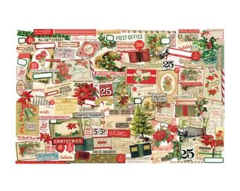 Tim Holtz idea-ology Ephemera Pack, CHRISTMAS 2024, 140 Pieces, Vintage Inspired Assemblage/Christmas Collage and Papercraft, Christmas 2024