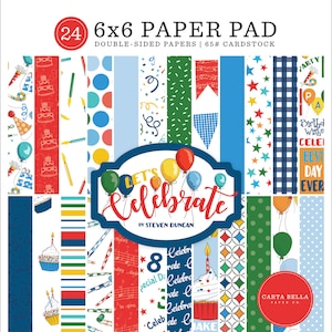 Carta Bella LET'S Celebrate Collection 6 X 6 Paper Pad,  24 double-sided sheets, Celebration/Party/Birthday Theme Scrap and Papercraft