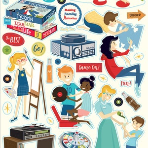 Carta Bella FAMILY Night Collection, Adhesive Chipboard Accents, Retro Family Time Theme Scrapbook and Papercraft, MCM Family Chipboard