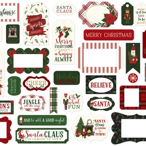 Echo Park Paper Co. Here Comes Santa CLAUS Collection Frames & Tags, 33 Pieces, Christmas Die Cuts, Christmas Scrap and Papercraft