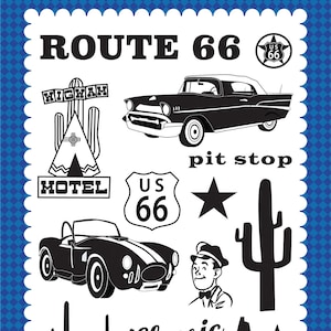 Carta Bella Designer Stamps, CARTOPIA, "Route 66" Stamp Set, Retro Travel Stamps, Retro Travel Scrap and Papercrafts