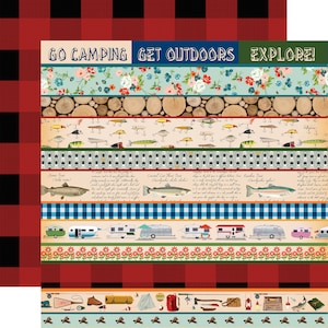 9 Assorted Sheets! Carta Bella GONE CAMPING Collection, 12X12 Double-sided Retro Camping/Fishing/Outdoors Theme Scrapbook and Papercraft