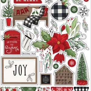 Carta Bella HOME FOR CHRISTMAS Collection Puffy Stickers, Christmas Stickers, Christmas Scrap and Papercraft, Puffy Christmas Stickers