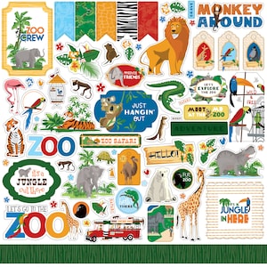 Carta Bella Paper Co. ZOO Adventure 12X12 Sticker Sheet, Zoo Theme Scrapbook and Papercraft, Zoo Stickers