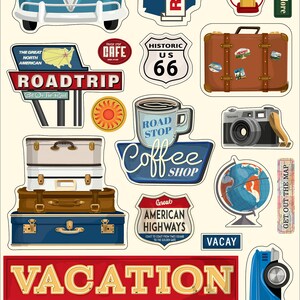 Carta Bella ROAD TRIP Collection Chipboard Accents, Car Retro Travel/Road Trip Theme Scrapbook and Papercraft
