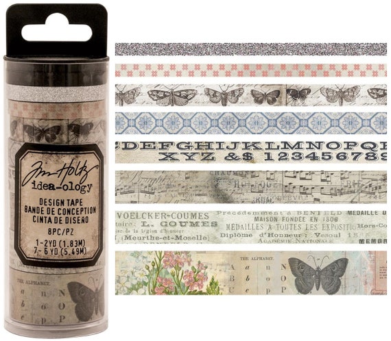 Tim Holtz Idea-ology Butterfly Design Tape, 8 Rolls, 44 Yards, 4 Widths,  Tim Holtz Butterfly Washi Tape, Vintage-inspired Washi Tape 