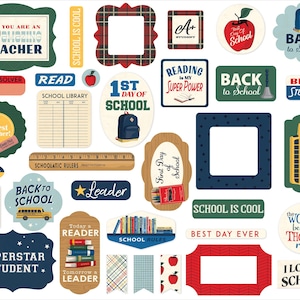 Carta Bella Back to SCHOOL Collection Ephemera, 34 Pieces, Retro/Vintage School Theme Scrap/Papercraft, School Theme Ephemera/Tags
