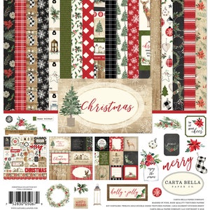 Carta Bella Paper Co. CHRISTMAS Collection Kit, Twelve 12X12 Double-sided Sheets and 12X12 Sticker Sheet, Christmas Papercraft