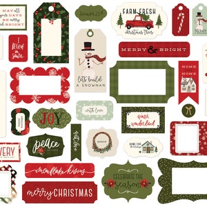 Carta Bella HELLO Christmas Collection Frames & Tags, 33 Pieces, Christmas Die Cuts, Christmas Scrap and Papercraft, Christmas Tags