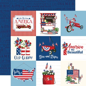 6 Assorted Sheets! Carta Bella GOD BLESS AMERICA Collection, 12X12 Double-sided Sheets, Patriotic/Americana Theme Scrap and Papercraft