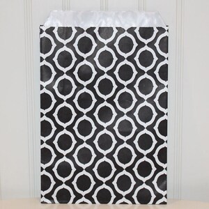 12 Black Geometric Circle Paper  Bags, 5" X 7 1/2".  Favor Bags, Party, Wedding, Shower, Candy, Treats