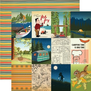 10 Assorted Sheets! Carta Bella The Great OUTDOORS Collection, 12X12 Double-sided Retro Camping/Fishing/Outdoors Theme Scrap and Papercraft