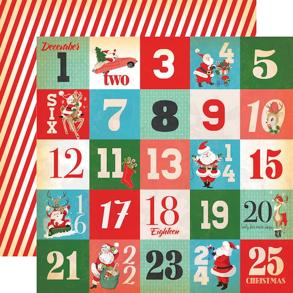 4 Assorted Sheets Carta Bella Paper Co. a Very Merry CHRISTMAS Collection,  12X12 Double-sided Sheets, Retro/vintage Christmas Papercraft 