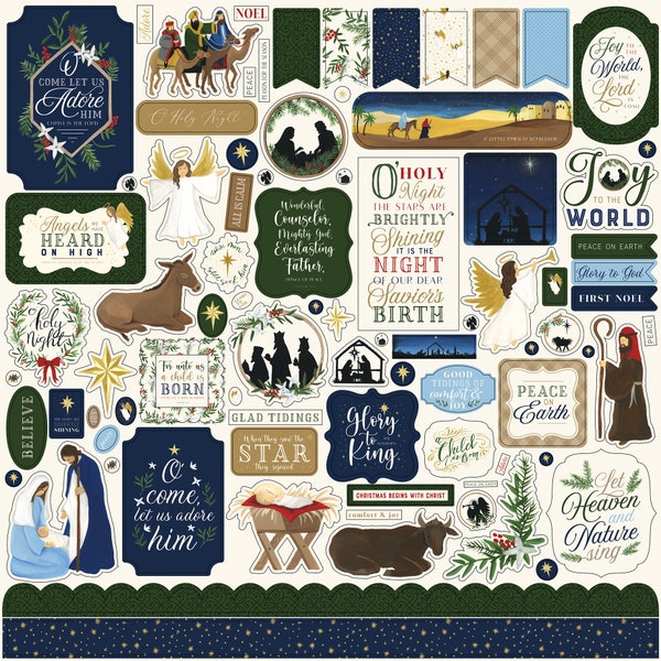 Echo Park Paper Co. Silent NIGHT Collection 12X12 Sticker Sheet, Christmas Scrapbook and Papercraft, Silent Night 12X12 Sticker Sheet