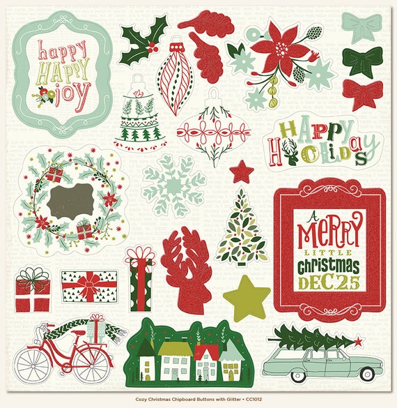 My Mind's Eye Cozy Christmas Collection Chipboard, 12X12 Chipboard Elements  Christmas/Winter Theme Scrap and Paper Crafting