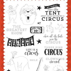 Carta Bella Designer Stamps, CIRCUS Collection, The Greatest Show on Eearth 4X6 Stamp Set, Circus Theme Scrap and Papercraft, Circus Stamps